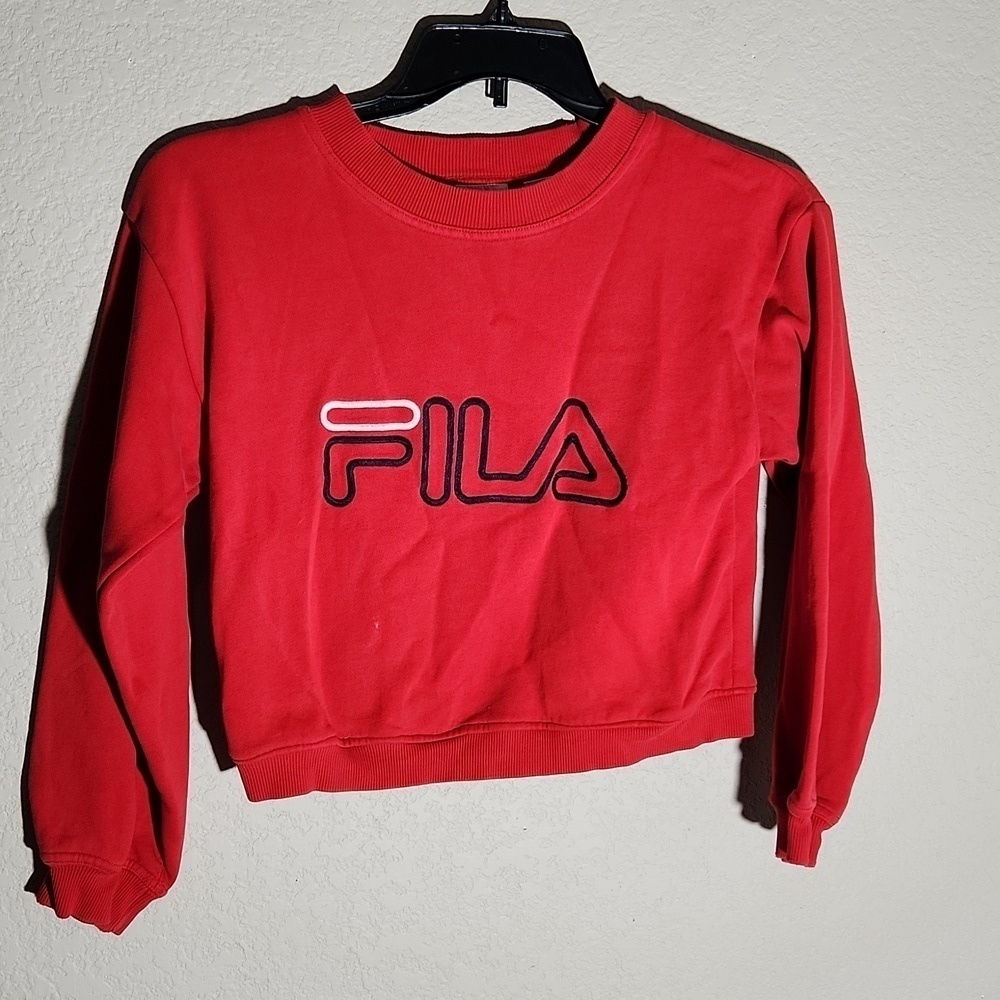 Fila Womens Sweaters Cropped Size XL Juniors Red Crew Neck Pull Over Red